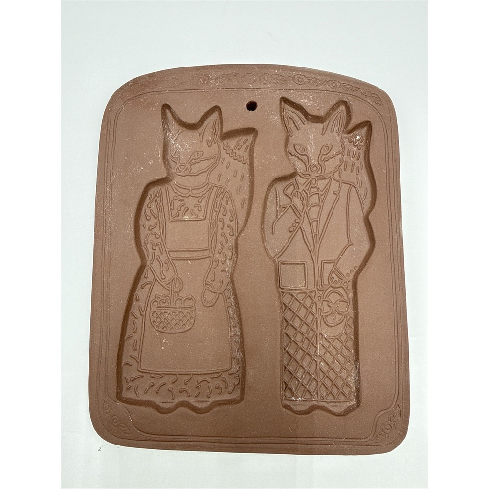 VTG‎ Hartstone Stoneware Shortbread/Cookie Mold Fox Family Husband & Wife USA